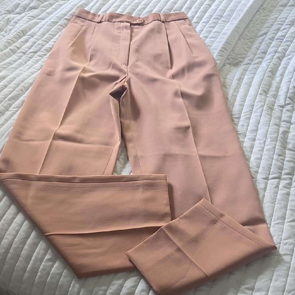 MCM VIBTAGE PLEATED Chic Women's Peach Trousers MADE IN FRANCE 100% WOOL
